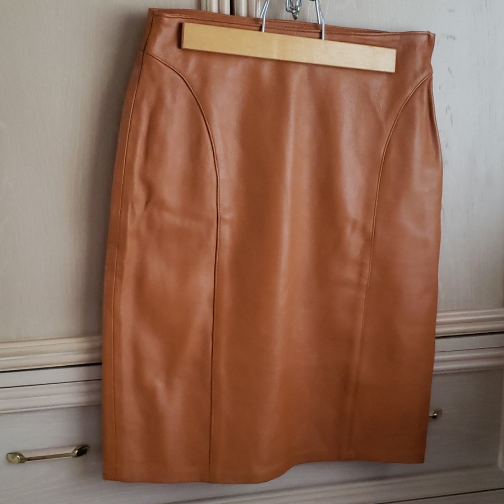 Leather camel colored skirt